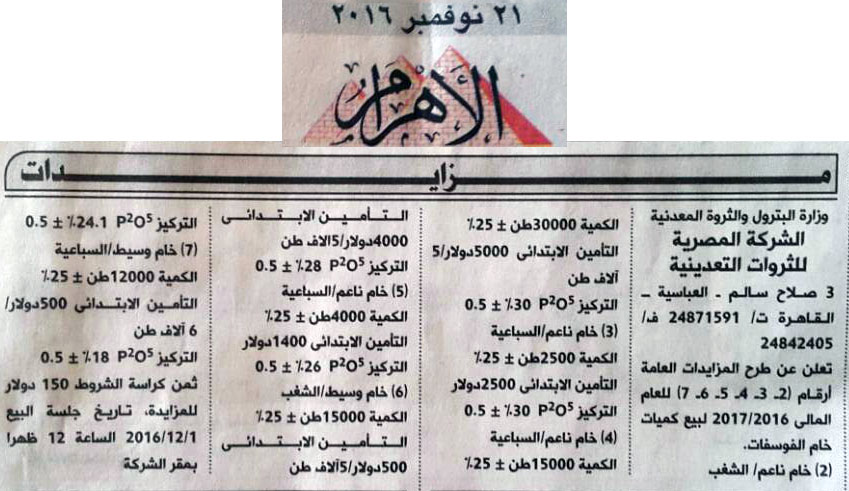مزايدات الشركة المصرية للثروة المعدنية